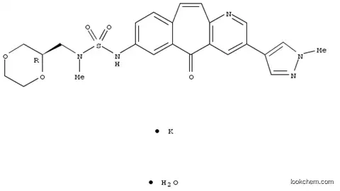 Molecular Structure of 1170702-82-5 (Sulfamide, N-[(2R)-1,4-dioxan-2-ylmethyl]-N-methyl-N'-[3-(1-methyl-1H-pyrazol-4-yl)-5-oxo-5H-benzo[4,5]cyclohepta[1,2-b]pyridin-7-yl]-, potassium salt, hydrate (1:1:1))